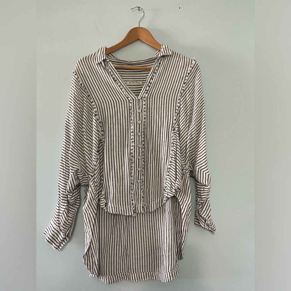 Free People Black and White Striped Blouse